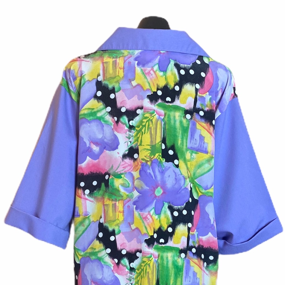 Vintage Purple Floral Print Polka Dot Button Up - Picture 9 of 16